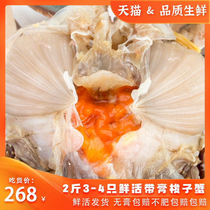 4只 冷冻带膏梭子蟹野生母蟹红膏石浦三角海螃蟹2斤3