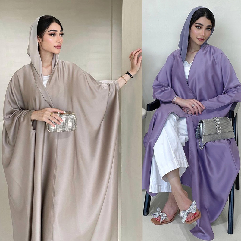 中东阿拉伯外套时尚 女装 迪拜旅游穿搭长袍大码 dress 柔光锻蝙蝠袖