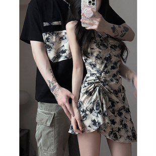 一裙一衣ins潮 2024韩版 短袖 T恤女连衣裙法式 夏季 小众设计感情侣装