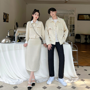 长袖 小众设计感情侣装 一裙一衣ins潮 衬衫 秋季 男女两件套法式 韩版