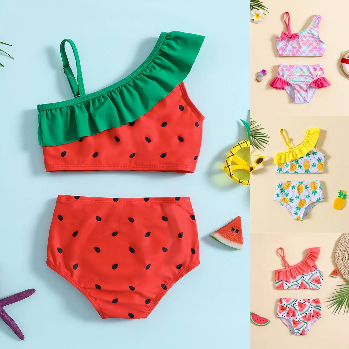 KIKOBABY 两件套西瓜草莓分体式 荷叶边泳装 泳衣 SWIMWEAR女童夏季