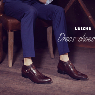 LEIZHE雷哲品质鳄鱼纹正装 商务牛皮高帮鞋 短靴子真皮英伦皮靴 男式