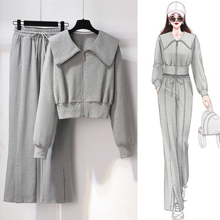 灰色运动套装 女春秋2023年新款 小个子网红卫衣炸街高级感 休闲时尚