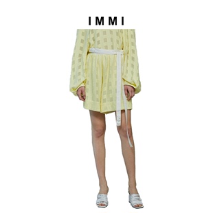 IMMI 191SP015 柠檬黄绿格子提花雪纺仙女裙裤
