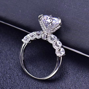 莫桑石钻戒女戒指925纯银镀18K白金镶嵌宝石结婚道具情侣对戒 正品