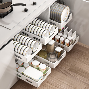 碗盘分隔收纳架家用抽屉餐具杯子架 厨房碗碟置物架厨柜内置抽拉式