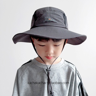 男童遮阳帽防紫外线 沙滩海边男孩渔夫帽薄款 儿童防晒帽大帽檐夏季