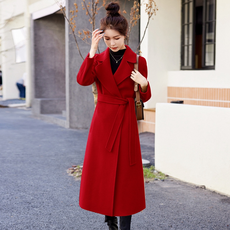 2023年新款 气质时尚 红色双面羊毛大衣女装 零羊绒毛呢外套 秋冬爆款