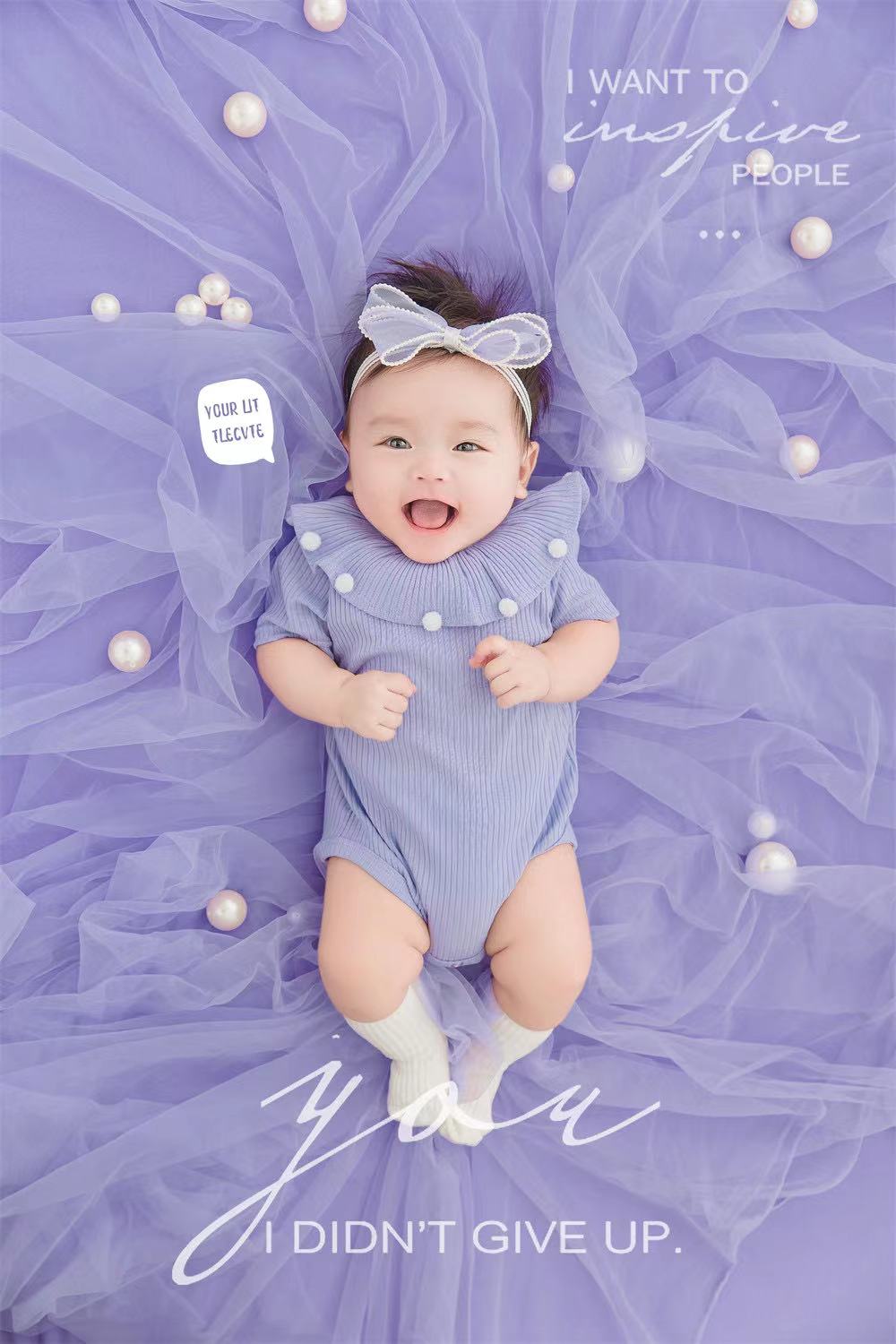 紫色纱珍珠百天照婴儿衣服服饰影楼 拍照道具百天宝宝摄影服装