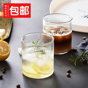 竖纹玻璃杯耐热透明直身ins网红水杯高硼硅茶杯咖啡杯果汁杯 日式