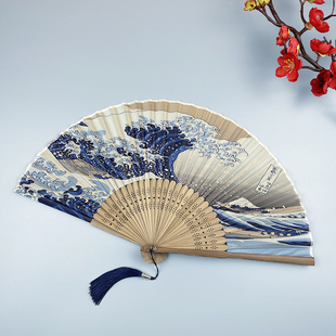 扇子折扇日式 和风真丝扇女式 复古随身便携折叠旗袍舞蹈走秀扇 夏季