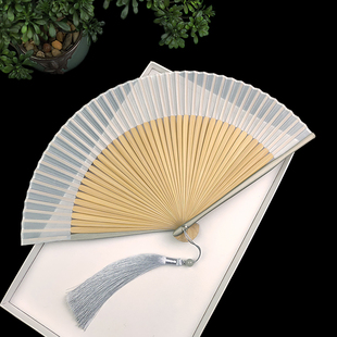 日用素面折叠扇子 纯色真丝扇子折扇中国风灰色烤漆边竹扇和风夏季