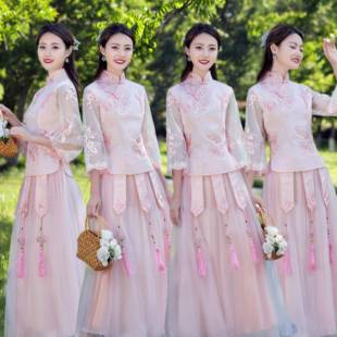 复古气质成人礼女学生毕业演出合唱中国风 伴娘礼服中式 2022冬新款