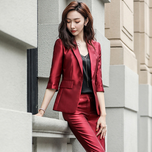 韩版 红色西服面试正装 ol工作服职业套装 外套女2024春秋新款 小西装