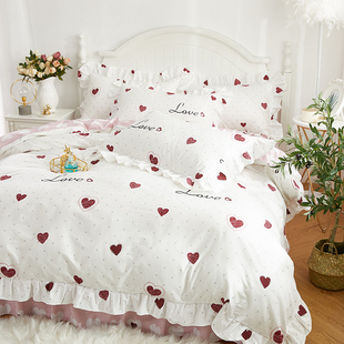 网红全棉床上四件套100纯棉荷叶边床单床裙被套少女心公主风床品