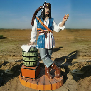 加勒比玻璃钢雕塑酒桶海盗主题海鲜餐厅酒吧摆件船长雕像手工定制