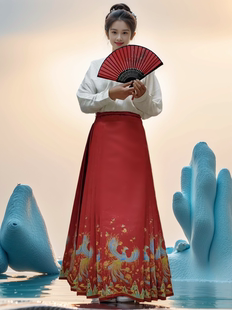 新中式 马面裙2024新款 女原创汉服日常半身裙长裙 国风黑红色春秋季