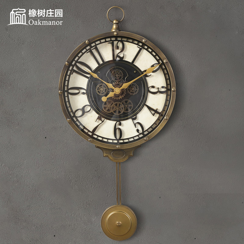 橡树庄园2022美式 挂钟家用挂表现代时钟客厅时尚 饰复古钟表 装
