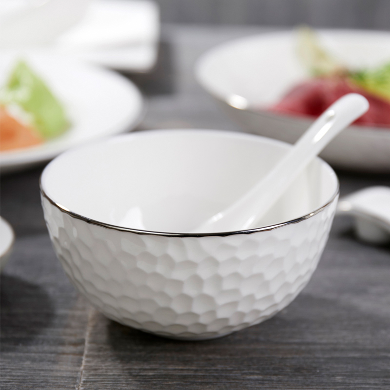 骨瓷品味瓷碗家用吃饭碗5英寸米饭碗单个6寸面碗8寸陶瓷大汤碗 锦