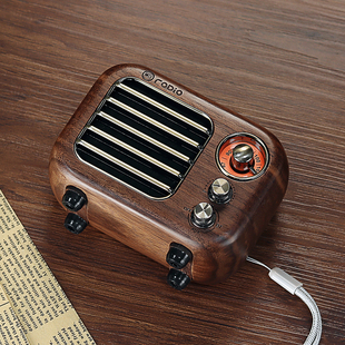 木质收音机听新闻老人大音量复古迷你音响充电便携蓝牙小音箱原木