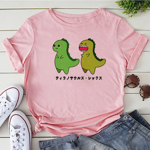 2021夏季 新款 T恤粉色百搭上衣 创意可爱卡通青蛙印花男女情侣短袖