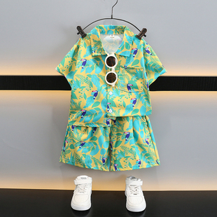 夏装 男童夏季 韩版 衬衫 宝宝迷彩洋气时髦潮酷儿童短袖 2024新款 套装
