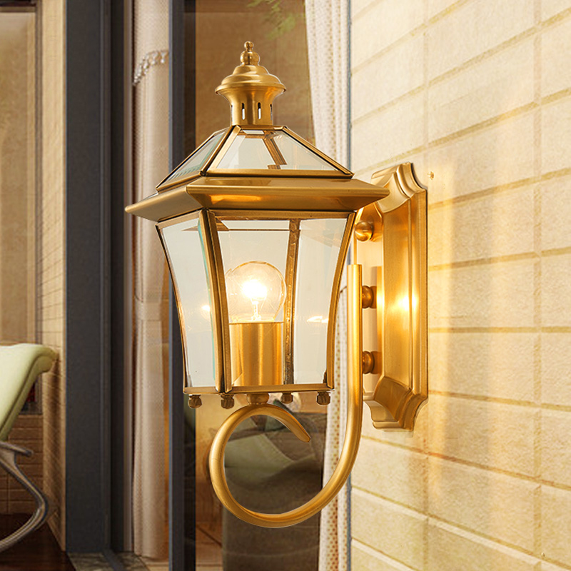 客厅卧室现代简约庭院灯过道室外阳台灯墙灯 全铜户外防水壁灯欧式