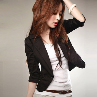 黑白韩版 夏季 女士西服短款 外套小西装 chic 修身 七分袖 薄款 春秋新款
