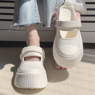 百搭玛丽珍小白鞋 细细条 女夏季 韩版 外穿防滑两穿包头凉拖鞋 时尚