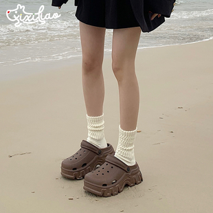 夏季 细细条 松糕凉拖 外穿厚底时尚 增高跟洞洞鞋 运动风沙滩鞋 女款