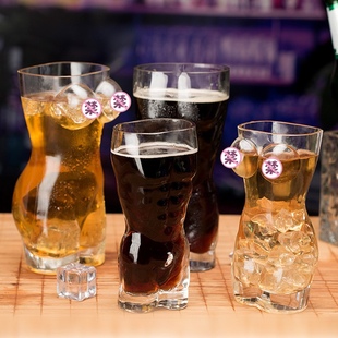 扎啤杯高颜值创意大号加厚家用透明网红玻璃杯个性 人体酒吧啤酒杯
