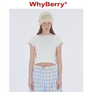 上衣女 贩卖心动 蕾丝爱心T恤修身 百搭纯色短袖 24SS WhyBerry
