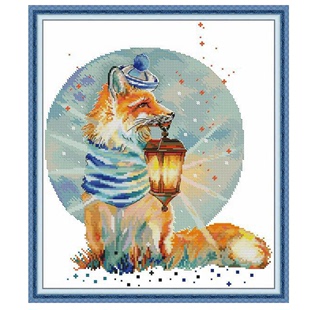 2023新款 十字绣提灯 饰画 狐狸动物图案好看清晰印花布棉线手工装