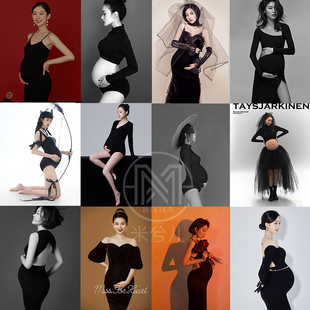孕妇摄影服装 个性 黑色影楼孕妇装 感写真拍照服孕妇照片衣服 新款