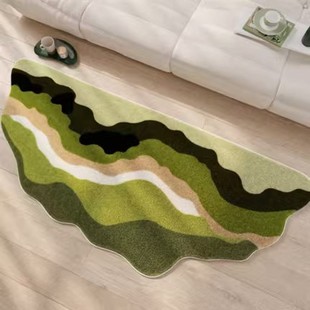 异形不规则卧室客厅地毯绿色苔藓房间床边毯森林青苔主卧地垫北欧