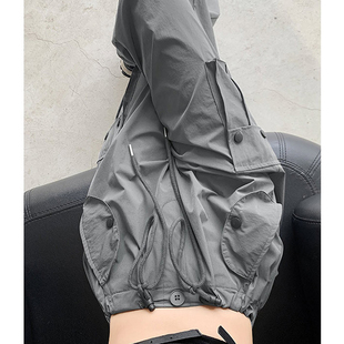 女2024新款 工装 小个子灰色高腰直筒美式 裤 复古休闲速干阔腿裤 夏季