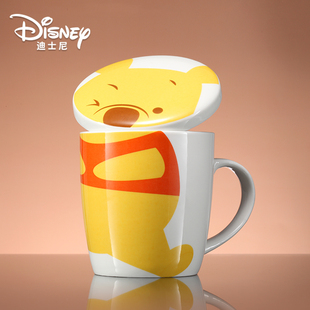 小熊维尼水杯 带盖带勺陶瓷杯可爱卡通牛奶咖啡杯子 迪士尼马克杯