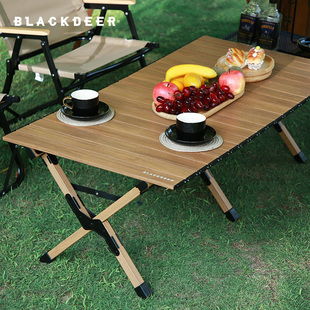 桌椅露营野餐折叠桌 BLACKDEER黑鹿木纹铝合金蛋卷桌户外便携式