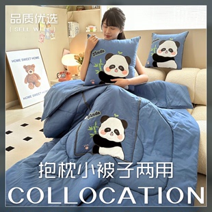 可爱熊猫刺绣抱枕被子两用二合一四季 通用午睡毯子枕头空调被车载