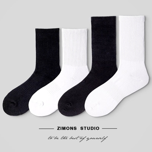 子墨袜子男士 秋冬季 纯色白色袜黑色中帮纯棉透气加厚长筒 中筒薄款