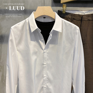 衬衫 LUUD男士 寸衣 春季 免烫修身 上班长袖 黑白色衬衣商务休闲职业装