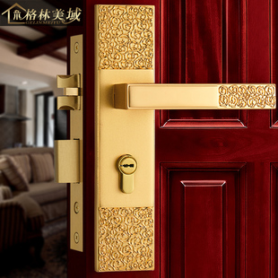 格林美域 仿古门锁 祥云新中式 室内卧室房门锁 黄铜实木门锁