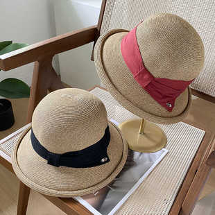 防晒遮阳帽可折叠出游太阳帽女草编渔夫帽子女 海边沙滩草帽女夏季