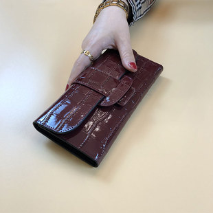 钱包女长款 鳄鱼纹大容量折叠式 时尚 多功能卡包手拿包 真皮2023新款