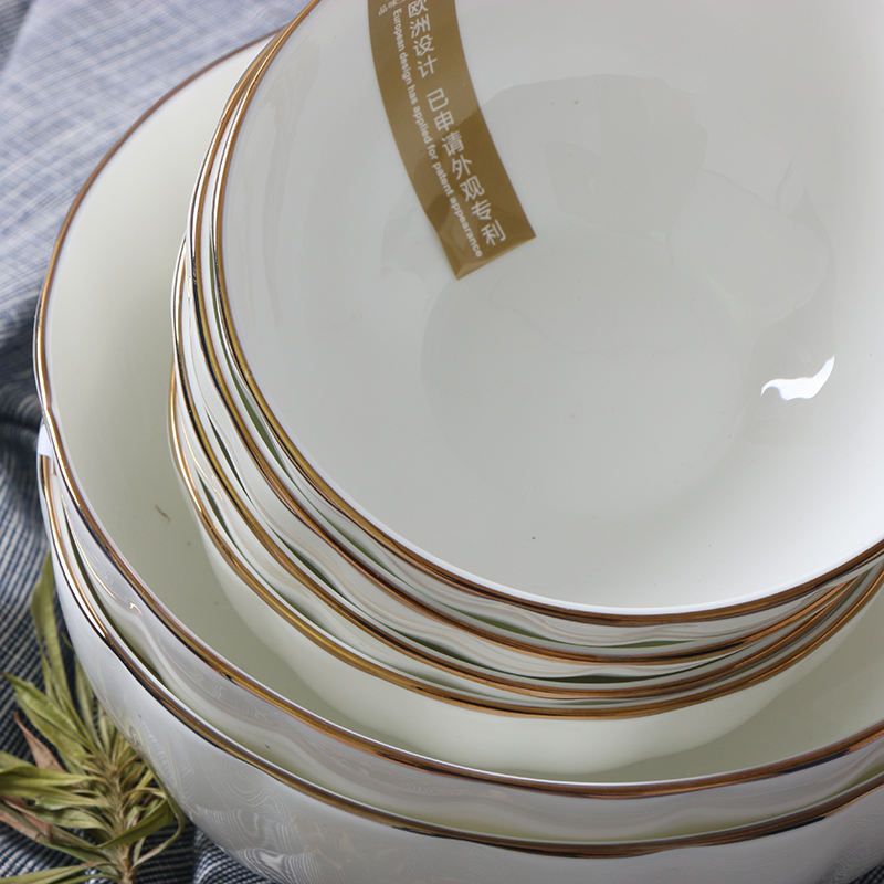 骨瓷品味饭碗金边汤碗面碗家用高级感陶瓷浮雕碗盘子餐具 锦牌欧式