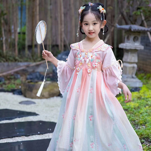 汉服刺绣雪纺裙小女孩中国风洋气小女孩礼服公主裙 新款 女童春夏季