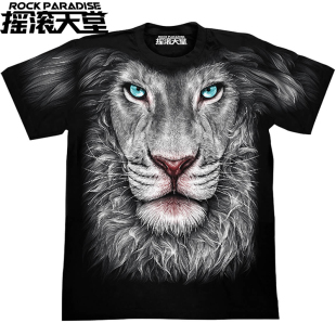 夏季 大码 新款 泰国进口3D狮子夜光印花T恤 潮男短袖 T恤 纯棉男士