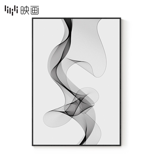 黑白现代简约抽象线条走廊壁画工作室背景挂画组合 饰画竖版 玄关装