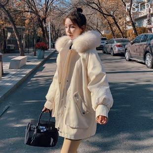 棉服女2022年新款 加绒加厚棉袄冬季 棉衣派克服潮 外套宽松休闲时尚