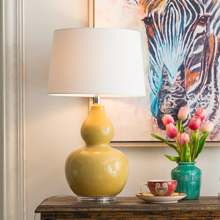 可立特装 饰灯具美式 客厅卧室床头创意陶瓷黄色葫芦台灯现代 新中式